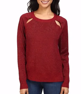 Michael Kors MH66N4R2A2 Cinnabar Red Raglan Cutout Long Sleeve Lurex Sweater $88 • $52.79