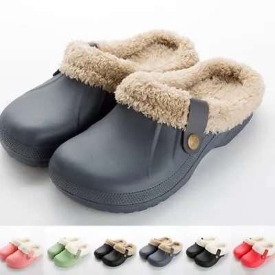 £4.99 • Buy Womens Men Winter Slippers Furry Lined Clogs Garden Warm Shoes Mules Waterproof
