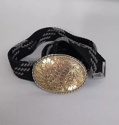 Vintage Floral Western Belt Buckle & Nylon Braided Belt  W Made In USA  • $12