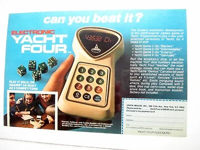 1980 Color Ad Electronic Yacht Four Game By Union Major Inc. New York N.Y. • $7.99