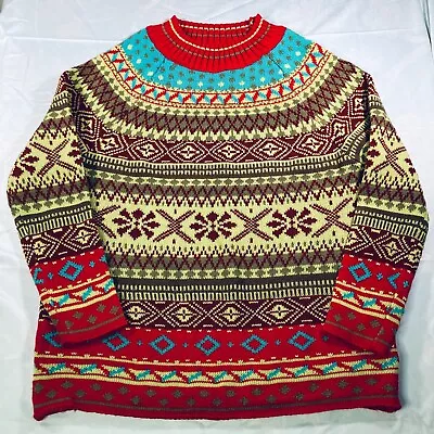 Womens Multicolor Aztec Long Sleeve Ugly Christmas Knit Pullover Sweater L 43” • £12.64