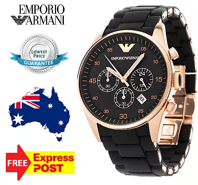 New Emporio Armani Sportivo Ar5905 Black/rose Gold/silicone Quartz Mens Watch • $199.99