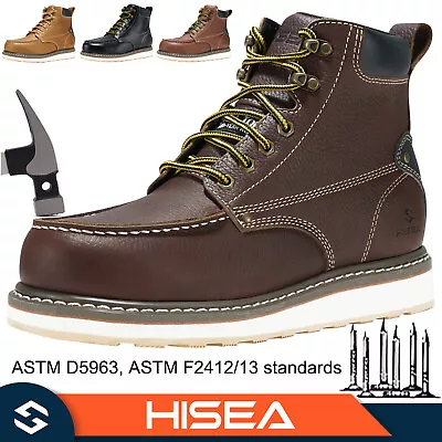 HISEA Men Leather Work Boots Steel-Toe Indestructible Shoes Impact Resistance • $69.34