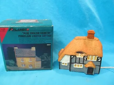 #3602 Flambro Olde English Country Porcelain Lighted Cottage In Box • $7.88