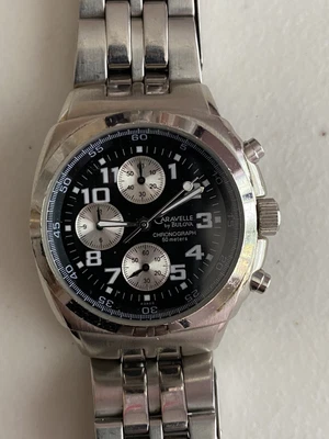 $26.24 • Buy VTG Caravelle By Bulova Chronograph 50 Meters Mens Watch Sub Dial Black UNTESTED