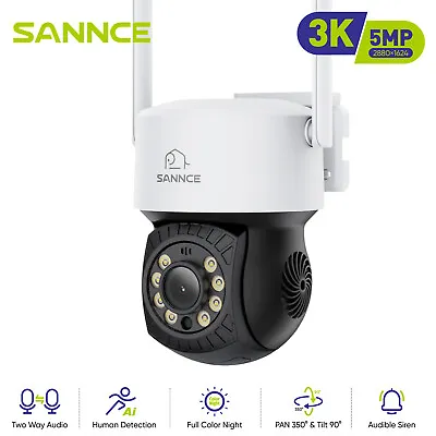 SANNCE 5MP Color CCTV IP Wifi Camera Two-Way Audio Pan /Tilt Auto Track Wireless • £37.98