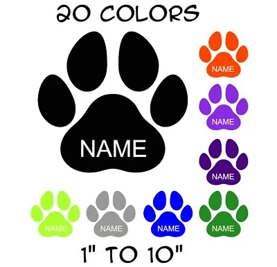 Custom Name Paw Sticker Vinyl Decal - Dog Cat Pet Puppy Love Wall Decor Car • $12.99
