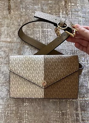 Michael Kors Split Monogram Belt Bag (White & Brown S/M) • $19.99