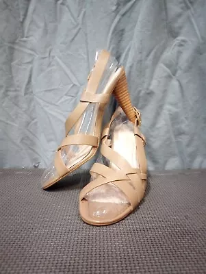 New Colin Stuart Sandals Strappy Heels 4 1/4  Tall Shoes Womens 9M Beige Leather • $62.77