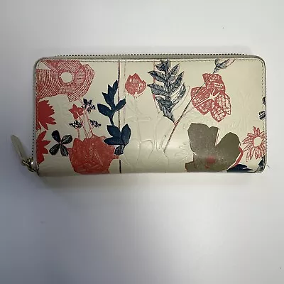Radley Purse Wallet Envelope Canvas Leather Coin Pouch Cream Zip Around Floral • £10