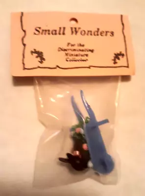 Vintage Miniature SMALL WONDERS Chocolate Easter Bunny In Blue Wheelbarrow - NOS • $8.99