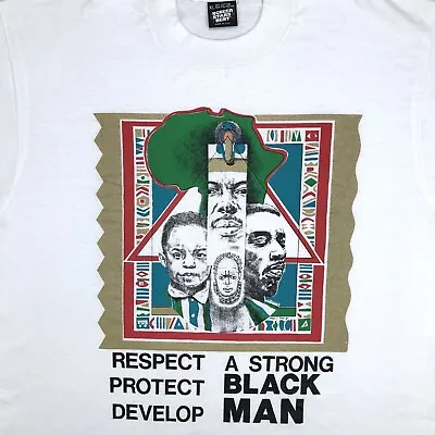 Vtg 80s STRONG BLACK MAN RESPECT PROTECT T-Shirt L/XL Single Stitch Hip Hop • $38.24