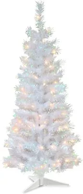 4-Foot Pre-Lit White Tinsel Christmas Tree With White Lights Includes Stand • $42.99