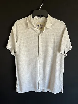 Vintage Silk Shirt Mens Large White Geometric Hawaiian Short Sleeve Button Down • $17.95