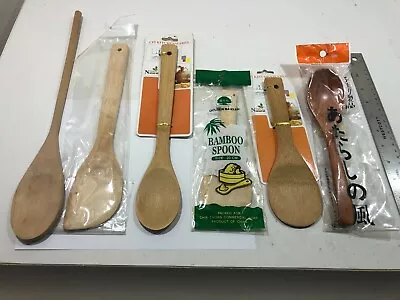 Set Of 6 Bamboo Wooden Kitchen Utensils Spatula Spoon & Rice Paddle • $6