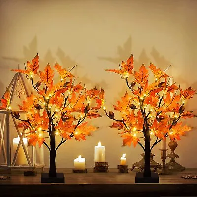 New 2pcs 24” Led Maple Tree Light W/acorns Diy Home Decor Thanksgiving Halloween • $35.32