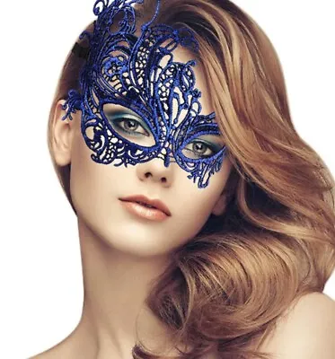 £3.50 • Buy Blue Sapphire Metallic Lace Venetian Floral Mask Masquerade Ball Hen Do UK