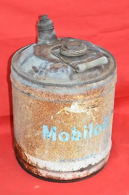 Vintage  Mobiloil Mobil Oil 5 Gal. Can W/ Pegasus Spout Cap Caps Wood Handle • $65