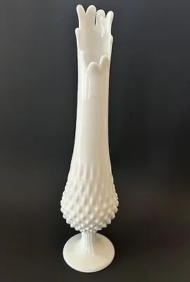 Fenton Swung Milk Vase Hobnail White Glass 14  Tall Vintage • $29.95