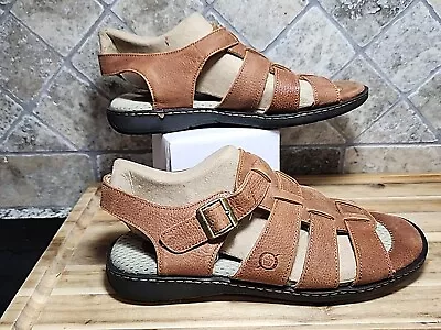 Born Sandals Mens Sz 6 Brown Open Toe Fisherman Slingback Leather Casual Comfort • $40.99