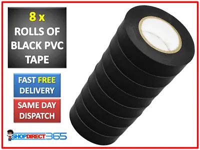 8 ROLLS OF BLACK ELECTRICAL PVC INSULATION INSULATING TAPE 17mm X 20M NEW (11-5) • £6.45