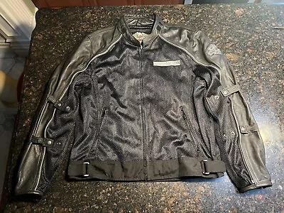 Harley Davidson Men’s Black Leather Mesh Motorcycle Riding Jacket Size Large • $169.95