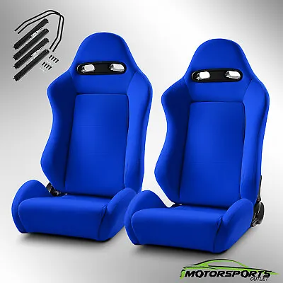 Reclinable BLUE Fabric Classic Style Racing Seats Chair Left/Right W/Slider • $316.98