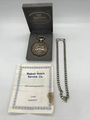Vintage Swiss Made Majestron Quartz Pocket Watch With Chain RARE FREE SHIPPING! • $75.99