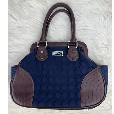 Limited VERA BRADLEY Navy Microfiber Quilted Handbag Brown Leather WILDWOOD PARK • $25