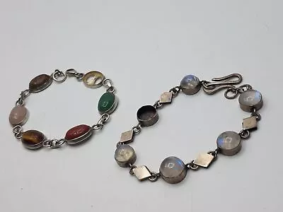 925 Silver Quartz Unakite Jadeite Tiger's Eye Jasper & Moonstone Bracelet Lot • $10.50