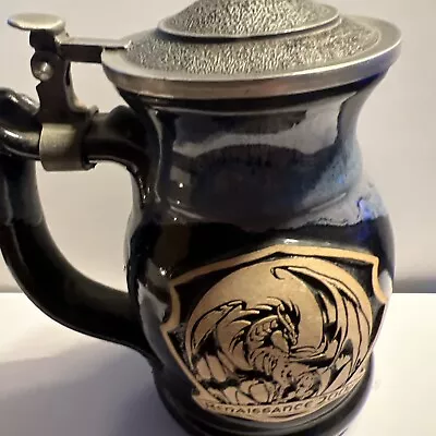 Renaissance Festival 2006 Drip Glaze Coffee Mug With Metal Thumb Push Lid • $35