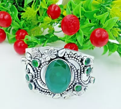 Green Ruby &Green Topaz Gemstone 925 Sterling Silver Jewelry Cuff Bracelet • $14.44