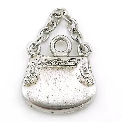 Vintage MINI HANDBAG PURSE VICTORIAN-STYLE Wells Top Hat Sterling Silver Charm • $25