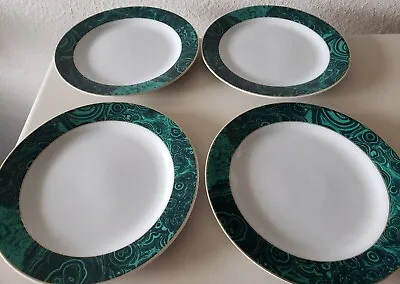 Set Of 4 Vintage Gabbay Malachite Bread Dessert Plates Green Gold Emerald Jewel • $33.99