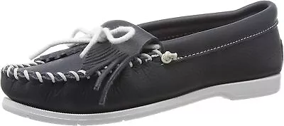 Minnetonka Women's Kilty  Unbeaded Moccasin Top Sider Leather Navy • $48