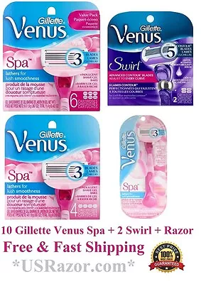 12 Gillette Venus Breeze Spa Swirl Razor Blades 10+2 Refill Cartridges Women 4 8 • $36.99