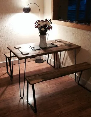 £149 • Buy 4 Hairpin Legs + 4 Bench Brackets (Lacquered) Retro, Eames Era. Upcycling Kit
