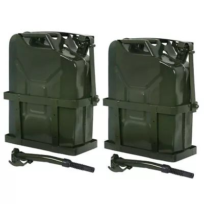 2PACK 5 Gallons Jerry Can 20L Gas Gasoline Tank Army Backup W/Holder Metal Use • $87.58