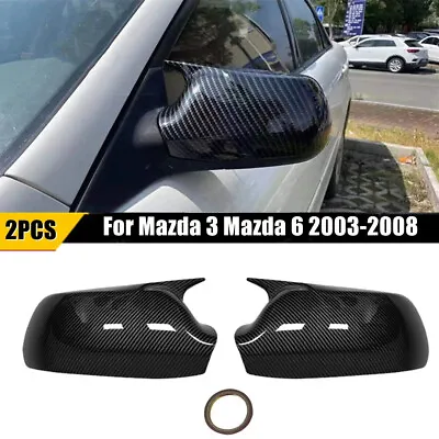 Carbon Fiber OX Horn Side Wing Mirror Cover Cap For Mazda 3 Mazda 6 2003-2008 • $35.95