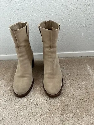 VINCE CAMUTO ZELCINNA Block Heeled Mid-Calf Tan Suede Boots Women's Size 9 M • $25