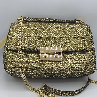 MICHAEL KORS Gold Metallic Sloan Large Chain Shoulder Bag • $195.99