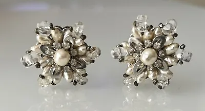 Vintage Miriam Haskell Faux Pearl Clip On Earrings - Collectible • £45
