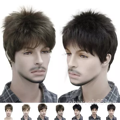 UK Men's Handsome Natural Wig Short Straight Curly Wavy Hair Cosplay Party Wigs • £14.39