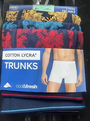 BNWT M&S Cotton Lycra Trunks Size: XL  3 Pairs Cool & Fresh Waist: 39-41 Inch • £18.50