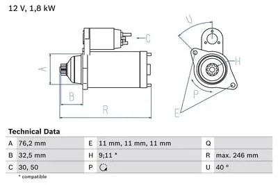 Bosch Starter 12V For VW SEAT ŠKODA FORD AUDI MERCEDES Bora Caddy II 0986017000 • £228.88