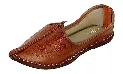 Men Mojari Brown Imprinted Leather Men's Jodhpuri Mojaris Khussa Shoes Tradition • £63.80