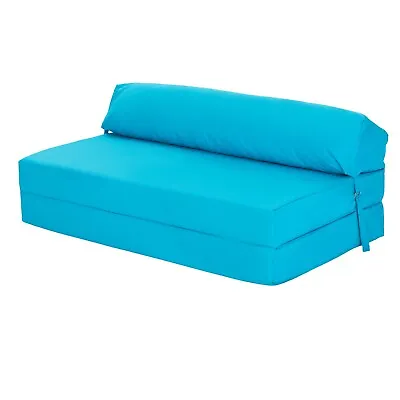 Loft 25 Turquoise Fold Out Double Size Z Bed Mattress Folding Sofa Seat Futon • £96.97