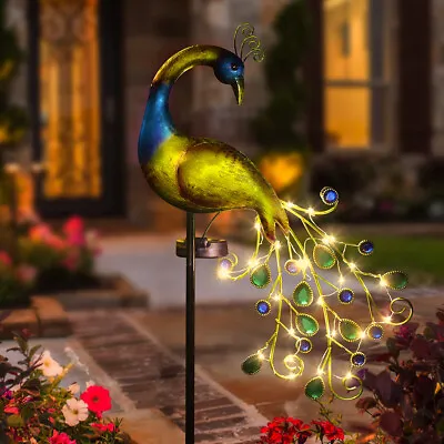 £17.94 • Buy Solar Power Outdoor Garden Novelty LED Peacock/Moon Light Up Path Ornament Lamp