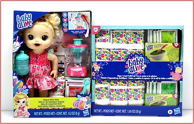 LOT 2- Baby Alive MAGICAL BLENDER Doll + Diaper Food Refill Eats Wets Poo BLONDE • $111.04