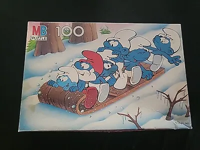 Cute Vintage 1982 MB Milton Bradley 100 Piece Smurfs Puzzle 16 X11   Complete  • $15.99